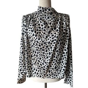 ZARA black white top blouse S animal print FALL